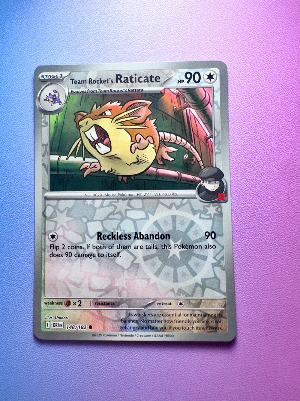 team rocket’s raticate [reverse holo] - 148/182 — pokemon: destined rivals